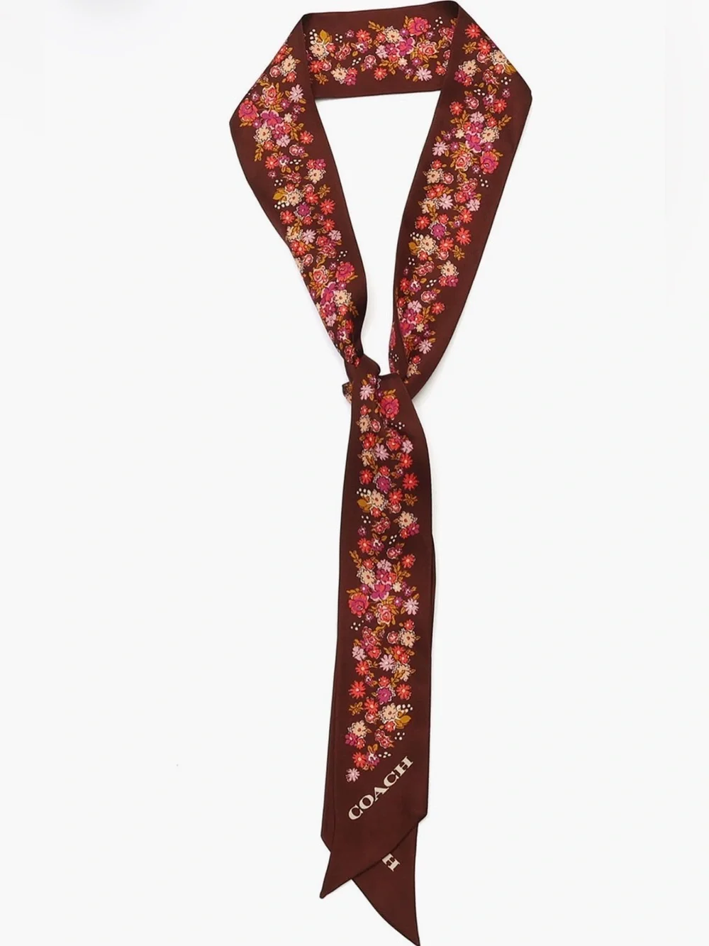 NWT 💐 COACH Posey Cluster Silk Scarf – Brown Multi